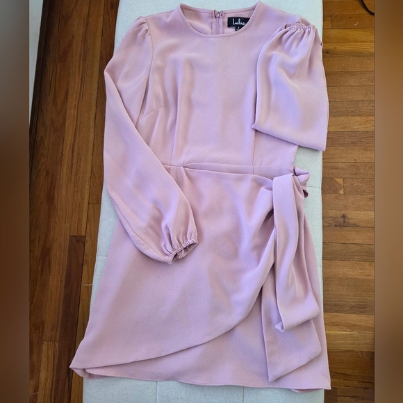 Lulus Rose Pink Long Sleeve Mini Wrap Dress Romantic Feminine Spring Size Small - Picture 4 of 16